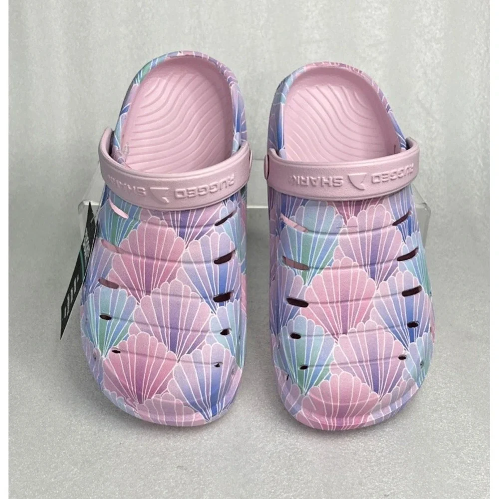Rugged Shark Eva Shell Print Pink Clogs Slip on Sandals Girls Size 1 NEW